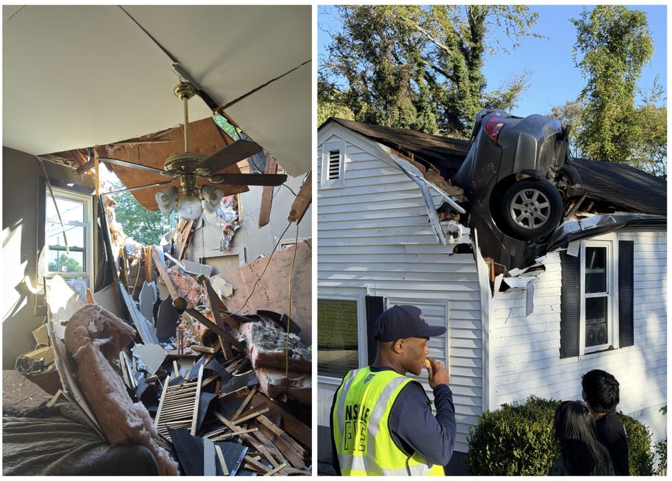 Auto se impacta en el techo de una casa