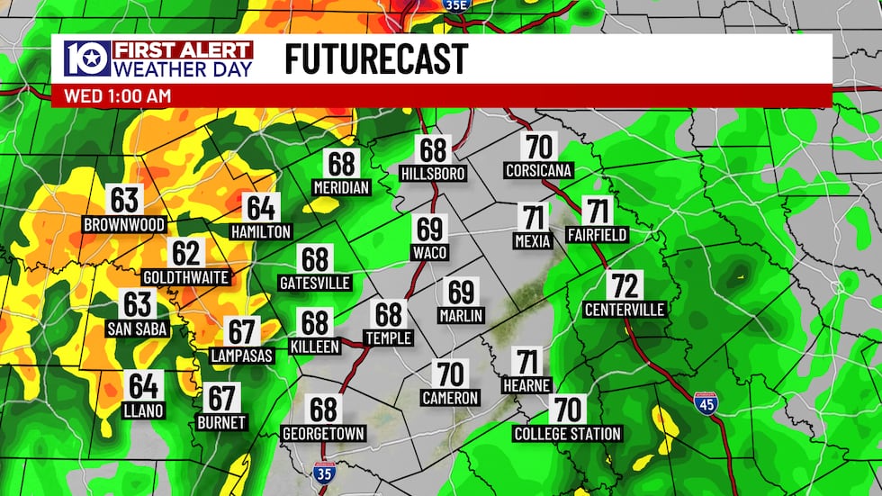 The second round of thunderstorms arrive around 10 PM and should weaken below severe storm...