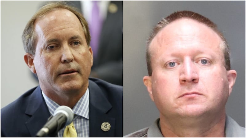 Texas Attorney General Ken Paxton and disgraced Waco attorney Adam Hoffman (right)