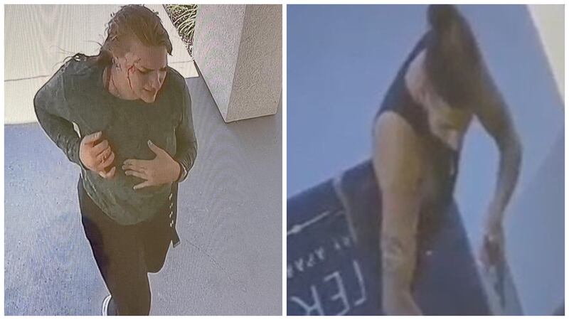 La policía está buscando a una mujer no identificada que entró corriendo a la oficina de un...