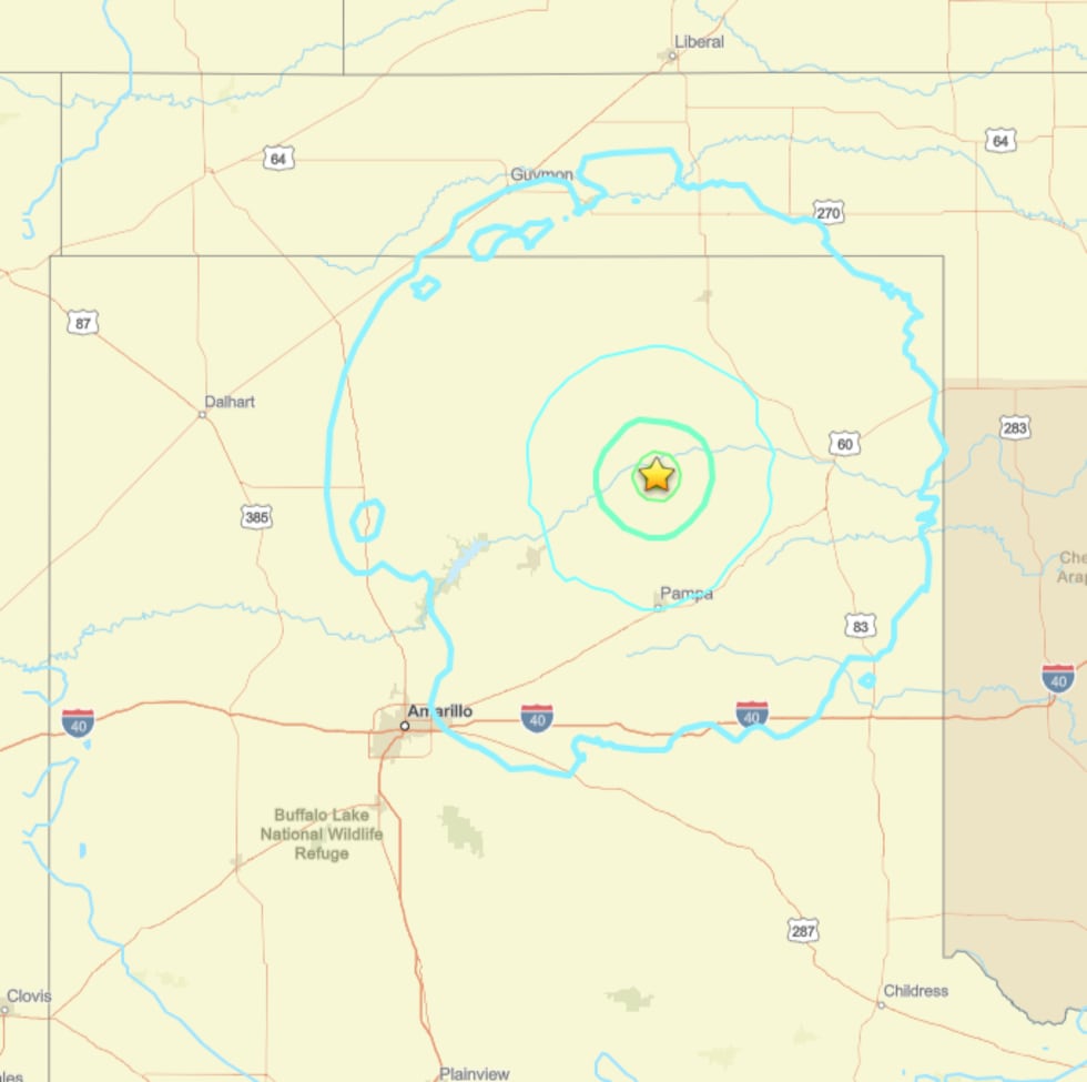 Magnitude 5.0 earthquake southeast of Spearman (MAP: U.S. Geological Survey)