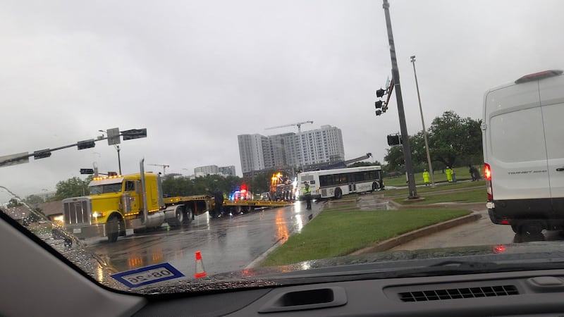 Texas A&M Police working a bus crash on Texas A&M University campus