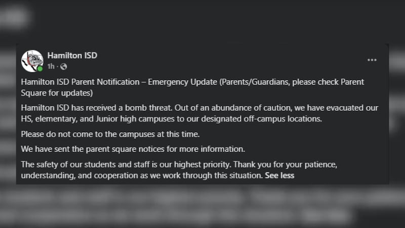 Hamilton ISD campuses evacuate due to bomb threat