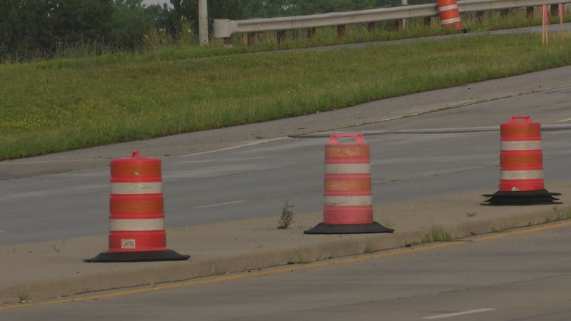 Construction barrels on Interstate 475 in Ohio