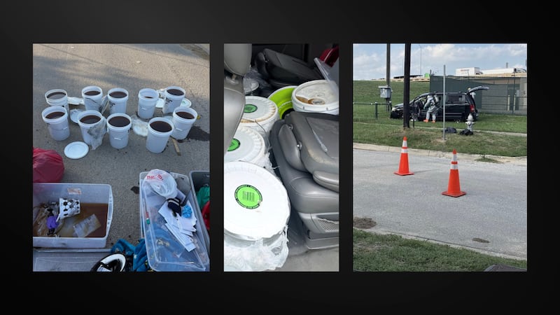 Officers found 10 buckets of liquid inside the vehicle with a potential street value of up to...