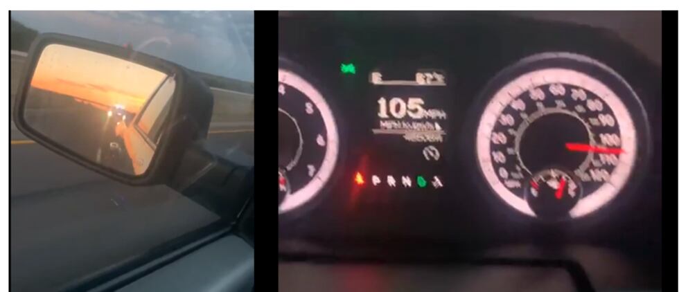 Screen shot of police chase from Facebook Live video. Screen shot of speedometer from Facebook...