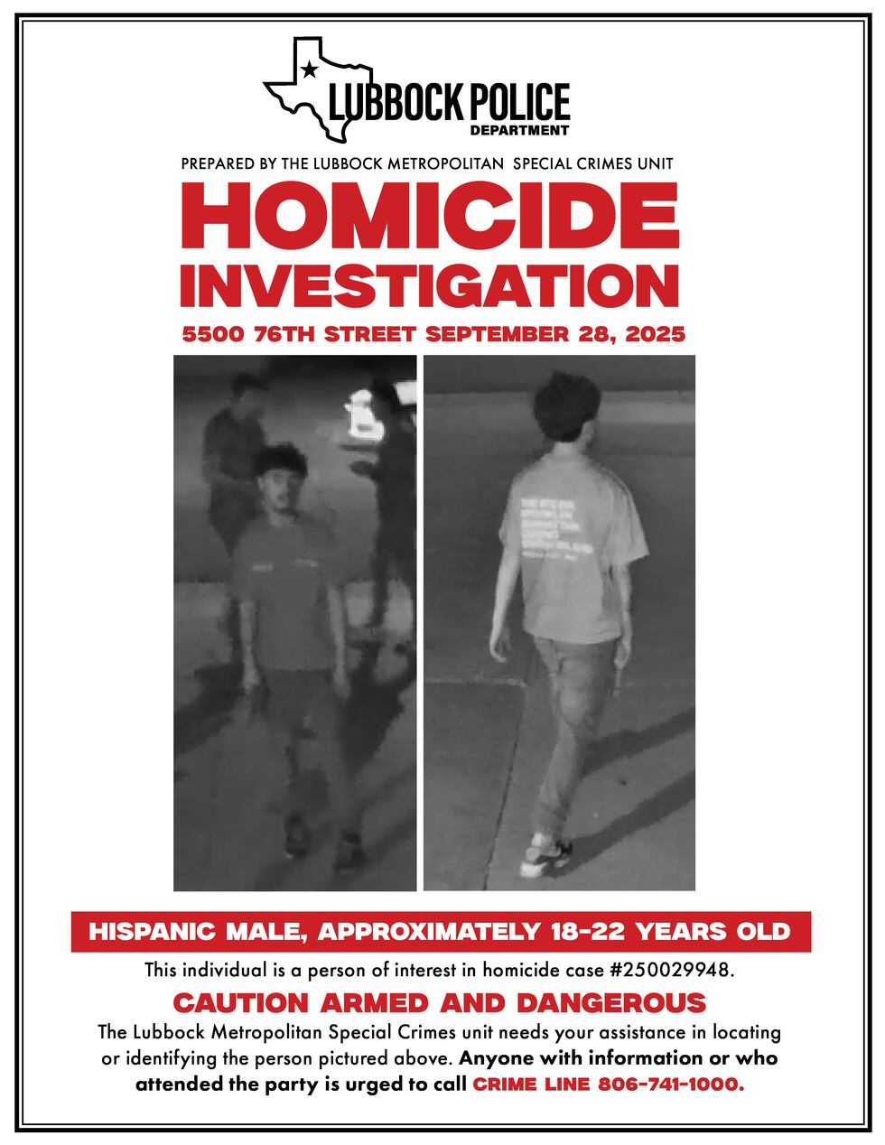 Attempt to Locate Subjects in Connection to South Lubbock Homicide