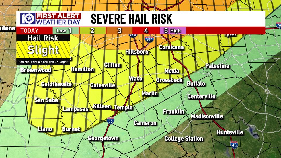El granizo sigue siendo la principal preocupación meteorológica severa hoy con las tormentas...
