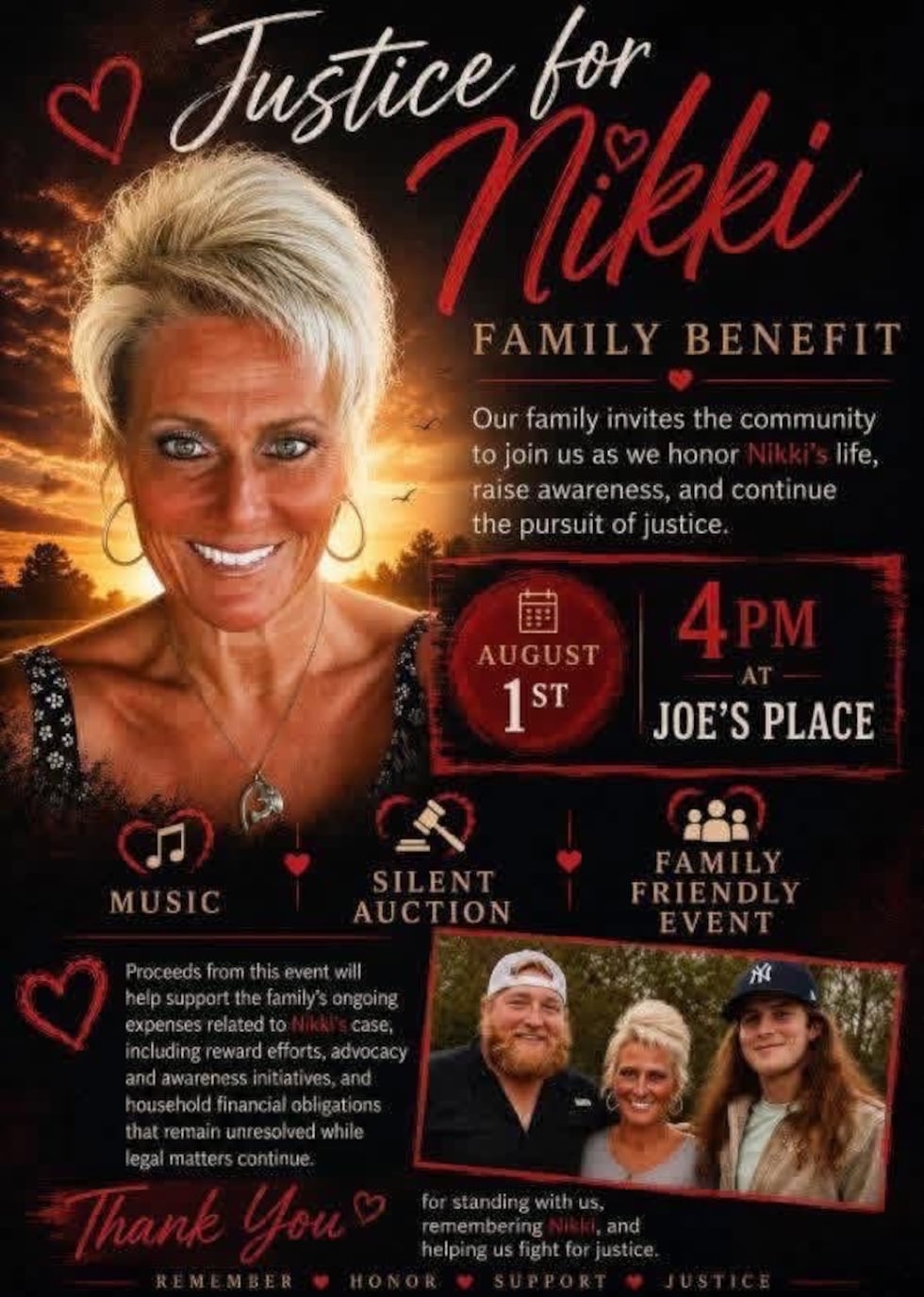 Familia organiza evento benéfico “Justicia para Nikki” mientras la búsqueda de una mujer...