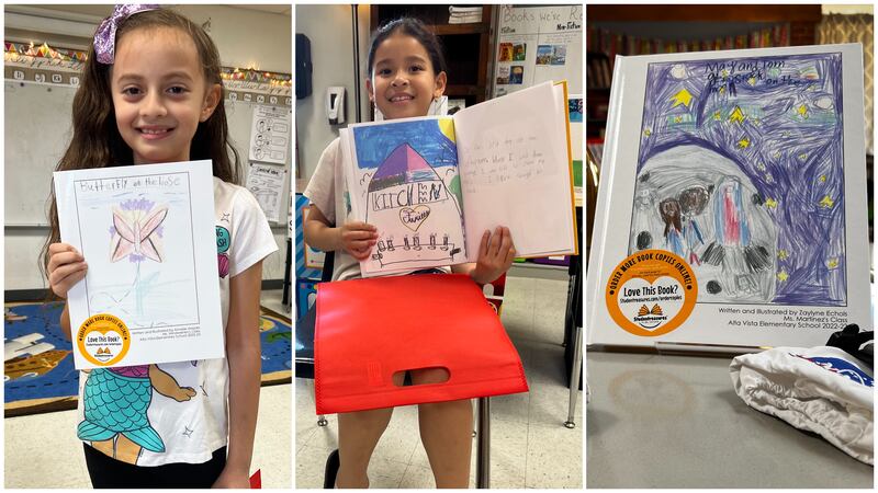 Los estudiantes de la escuela primaria Alta Vista escribieron historias como parte de una...