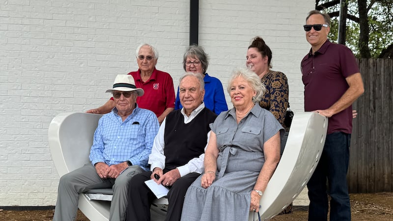 Memorial bench honoring Leon and Jennie Peeples dedicated outside Belton Lena Armstrong Public...