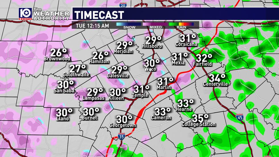 Timecast el lunes no muestra mucha lluvia generalizada, sino lluvias heladas dispersas con...