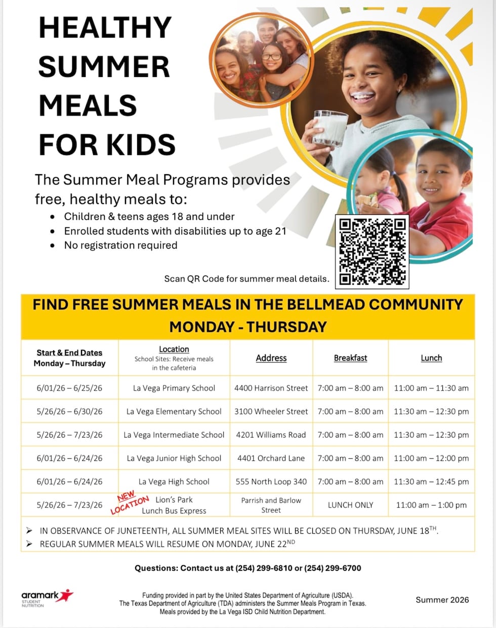 La Vega ISD ofrecerá comida de verano gratuita para niños y jóvenes comenzando el 26 de mayo.