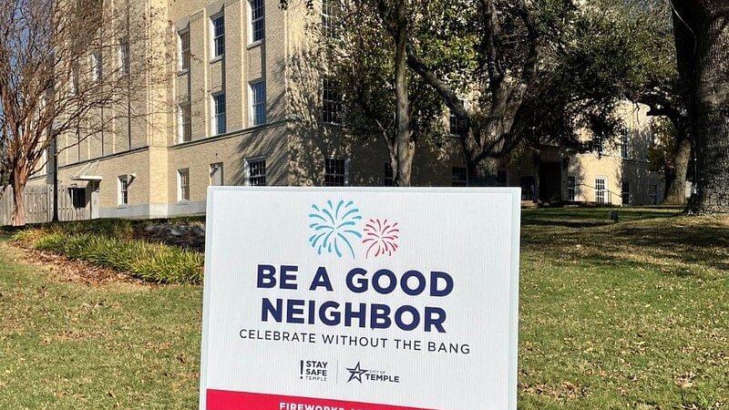 Residents may pick up yard signs to help spread awareness that fireworks are illegal within city