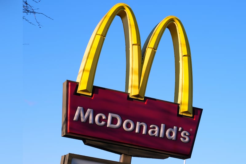 FILE -- The McDonald's logo appears on a sign outside a store, Tuesday, Nov. 18, 2025, in...