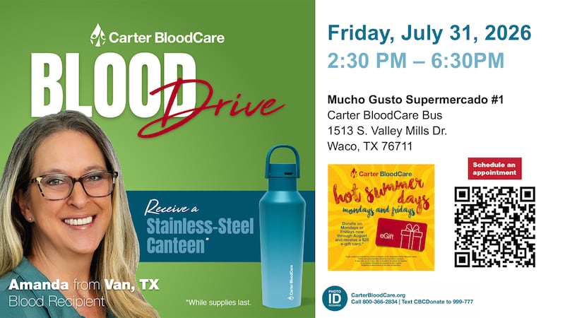 Mucho Gusto y Carter BloodCare realizarán colecta de sangre en Waco