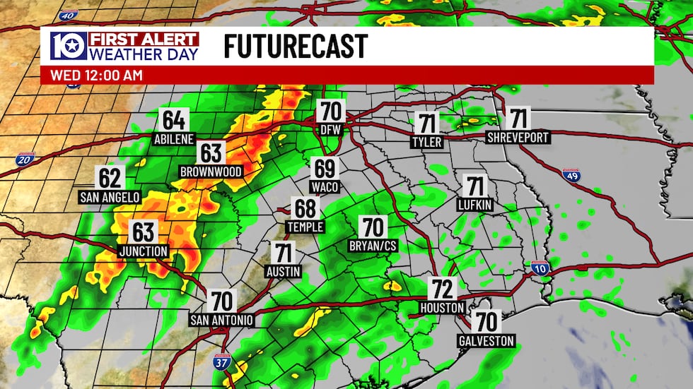 The second round of thunderstorms arrive around 10 PM and should weaken below severe storm...