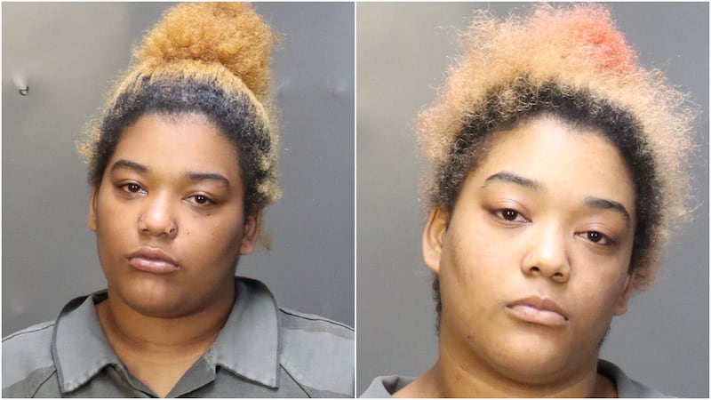 Kimara Talley (right) and Kianna Talley (left) were booked on a felony charge of injury to a...