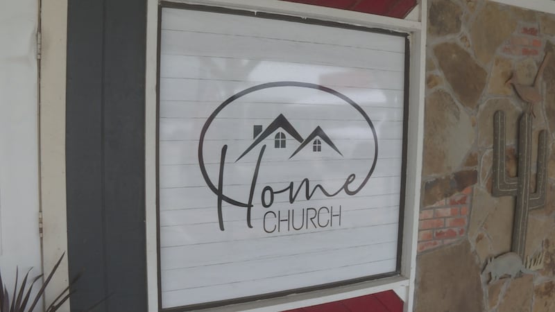Front window of Home Church in Whitney, Texas