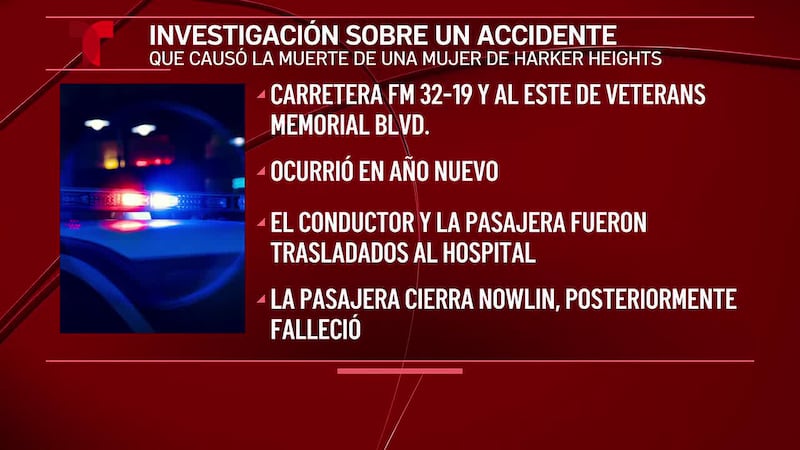 Accidente fatal en la FM 3219 le cobra la vida a una mujer de Harker Heights
