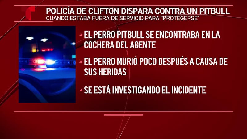 Un agente de policía de Clifton le dispara a un pitbull mientras estaba fuera de servicio para...
