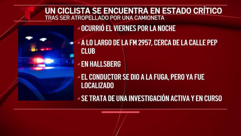 Un ciclista se encuentra en condición crítica después de un accidente de atropello con fuga en...