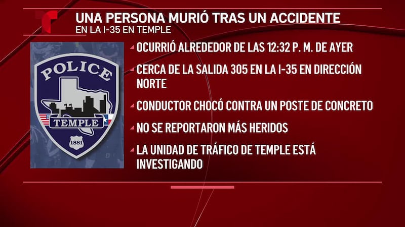 Accidente fatal cierra la I-35 en Temple