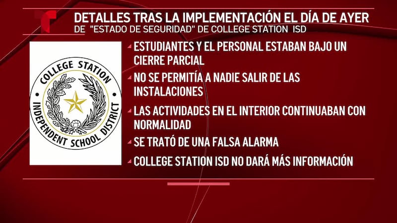 College Station ISD levanta el ‘estado de seguridad’, la amenaza se considera una llamada falsa