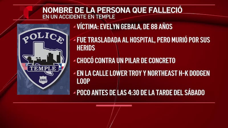 Una persona muere después de que un vehículo chocara contra un pilar de concreto en Temple