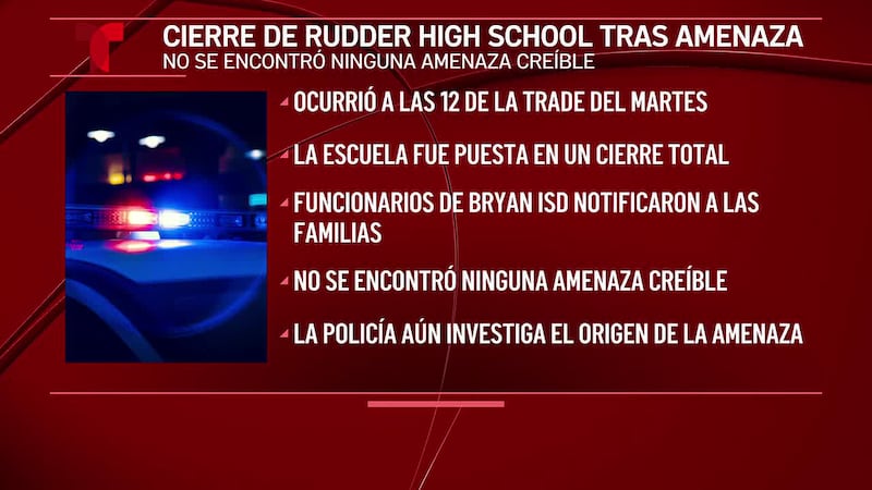 Se levanta el cierre total de Rudder High School; no se ha detectado ninguna amenaza creíble