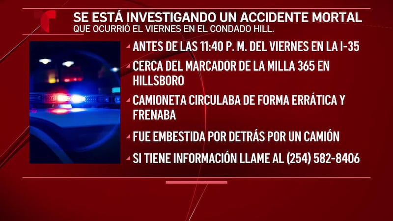 Accidente fatal en la I-35 en Hillsboro está bajo investigación