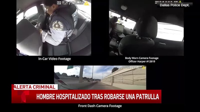 Hombre bajo custodia roba una unidad de patrulla de la policía de Dallas durante una parada de...