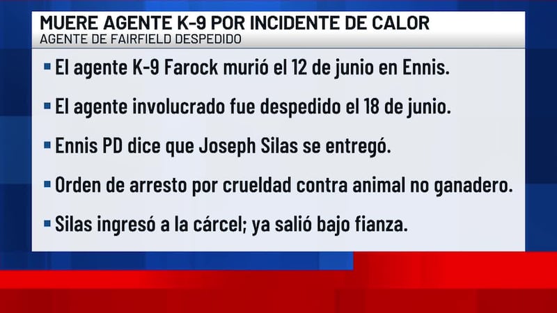 Agente K-9 de Fairfield fallece tras un incidente relacionado con el calor