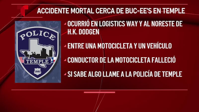 Motociclista muere en un accidente en Temple, Texas