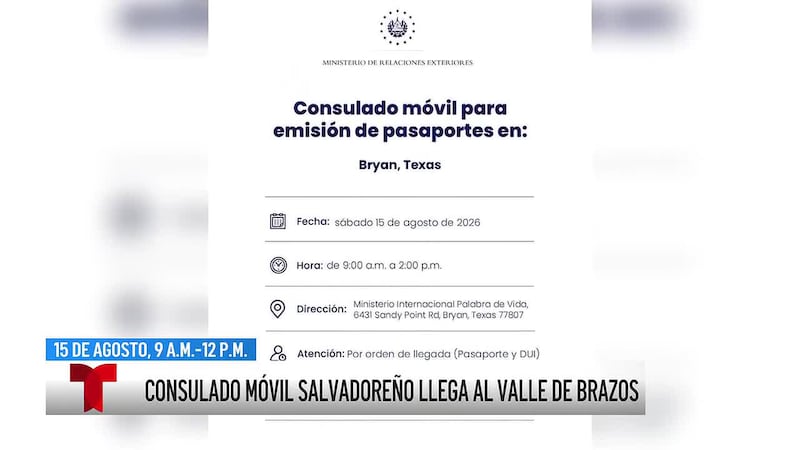 Consulado móvil de El Salvador llegará a Bryan-College Station el 15 de agosto