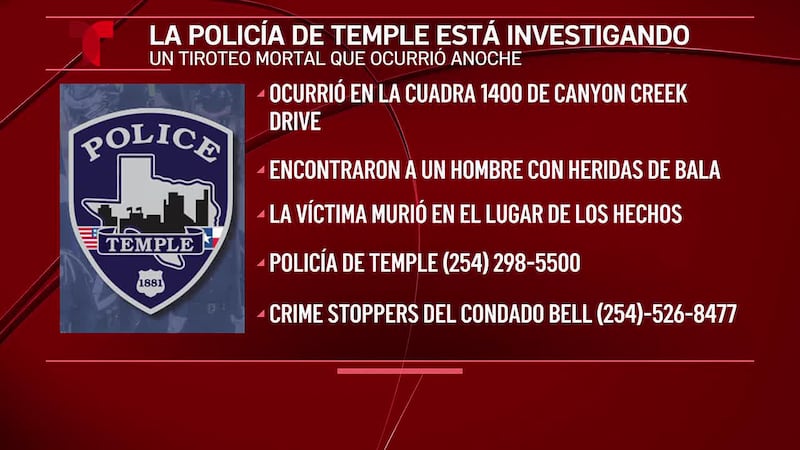 La policía de Temple investiga un tiroteo mortal en Canyon Creek Drive