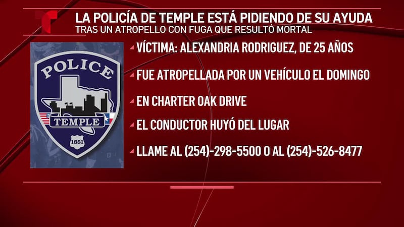 La policía de Temple busca al conductor tras un atropello con fuga en el que falleció una...
