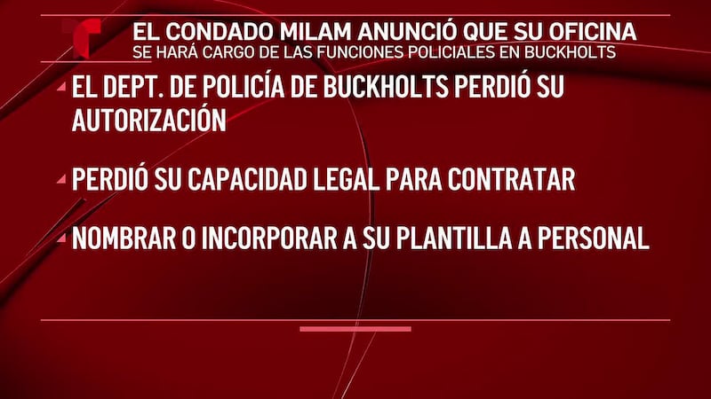Disuelven el Departamento de Policía de Buckholts; oficina del sheriff del condado de Milam...