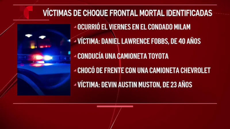 Dos personas mueren tras una colisión frontal en el condado de Milam