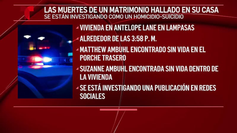 La muerte de una pareja en Lampasas está siendo investigada como un asesinato-suicidio