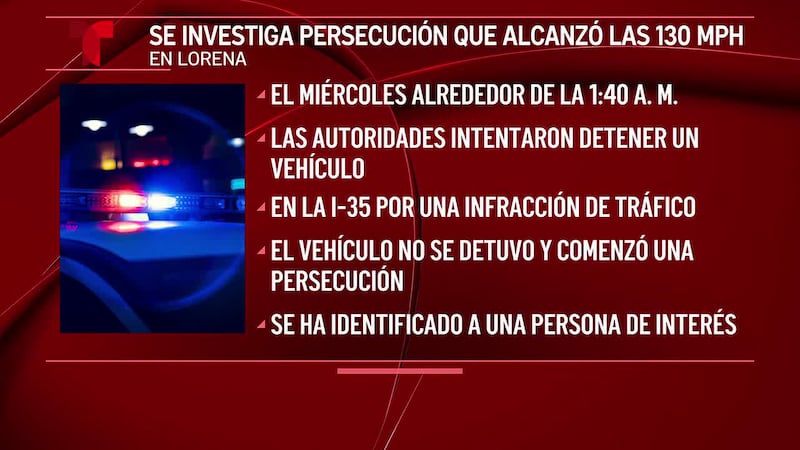 La policía investiga después de una persecución policial de 130 millas por hora en Lorena